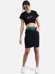 Kotty Women Navy Blue Solid Denim Pencil Skirt