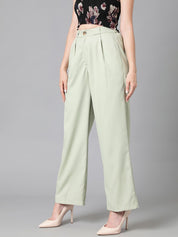 Kotty Women Relaxed Straight Leg Easy Wash Pleated Straight Fit Parallel Trousers