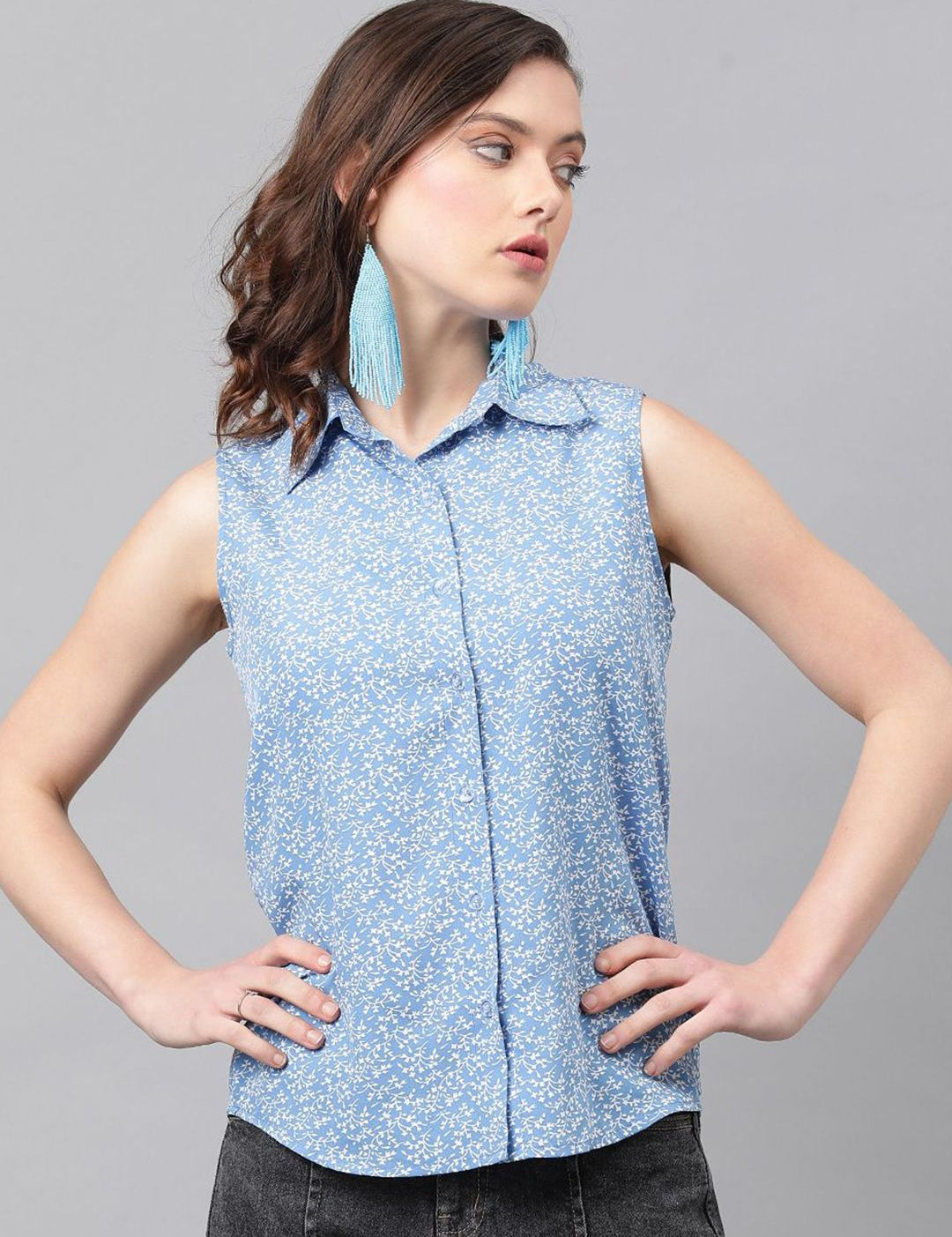 Kotty Blue Floral Printed Casual Shirt