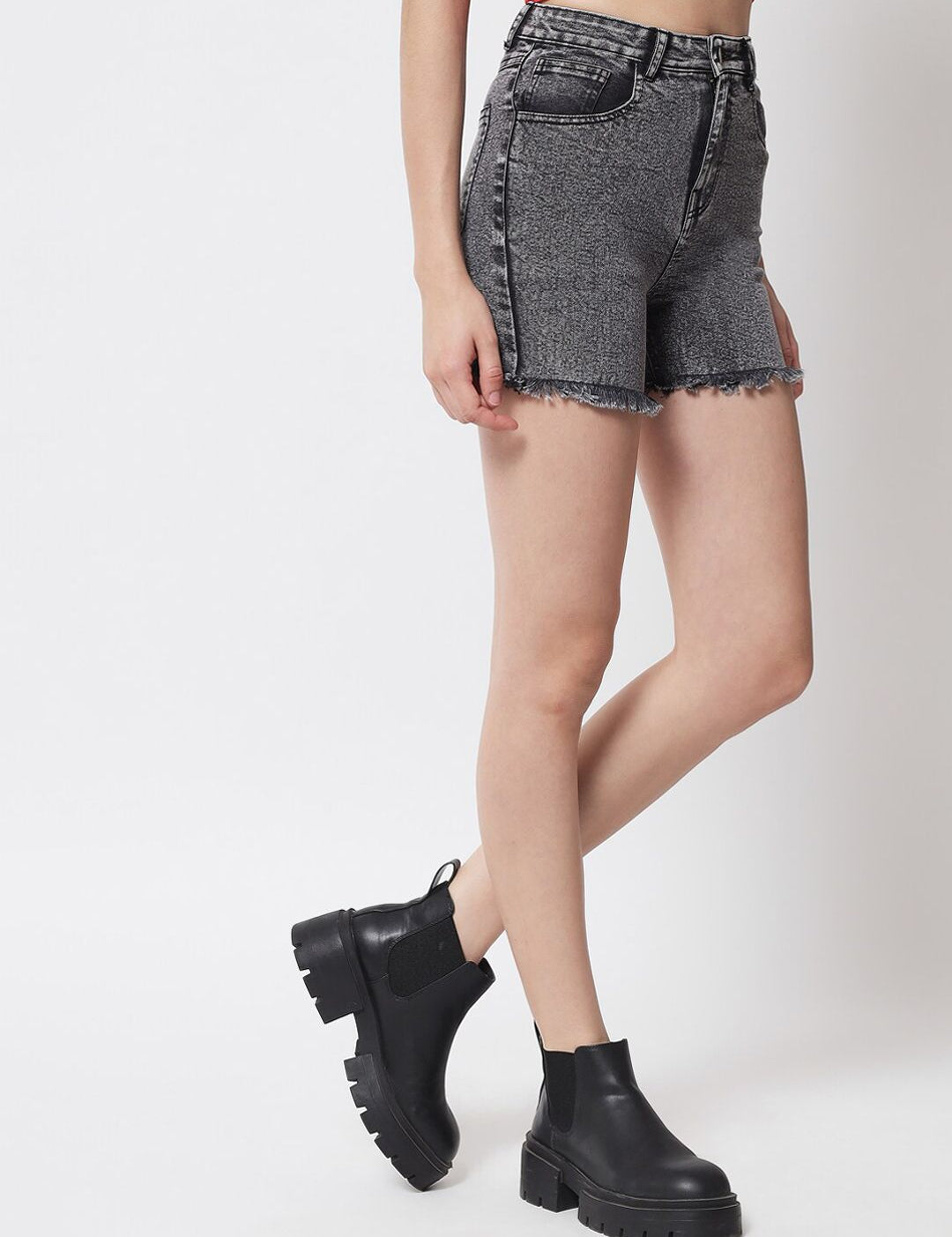 Kotty Women Black High-Rise Running Denim Shorts