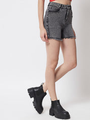 Kotty Women Black High-Rise Running Denim Shorts