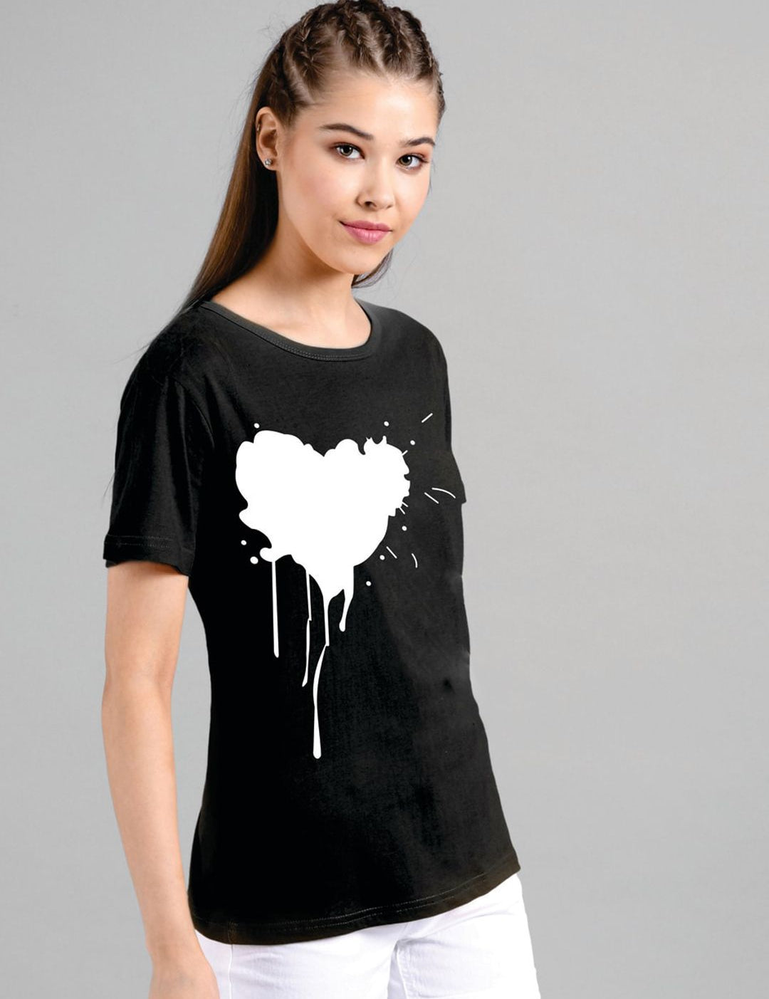 Kotty Women Black Printed Round Neck T-shirt