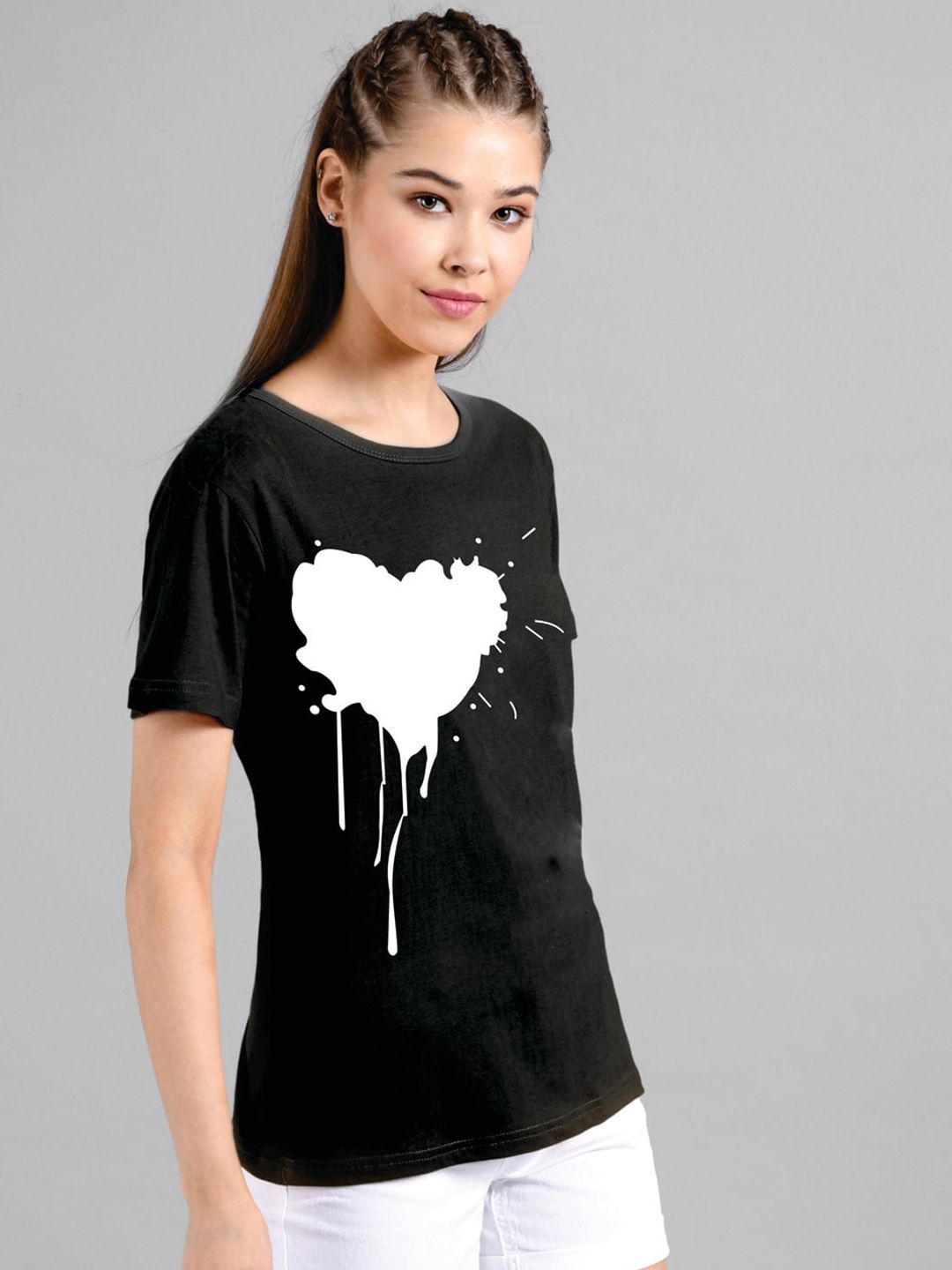 Kotty Women Black Printed Round Neck T-shirt