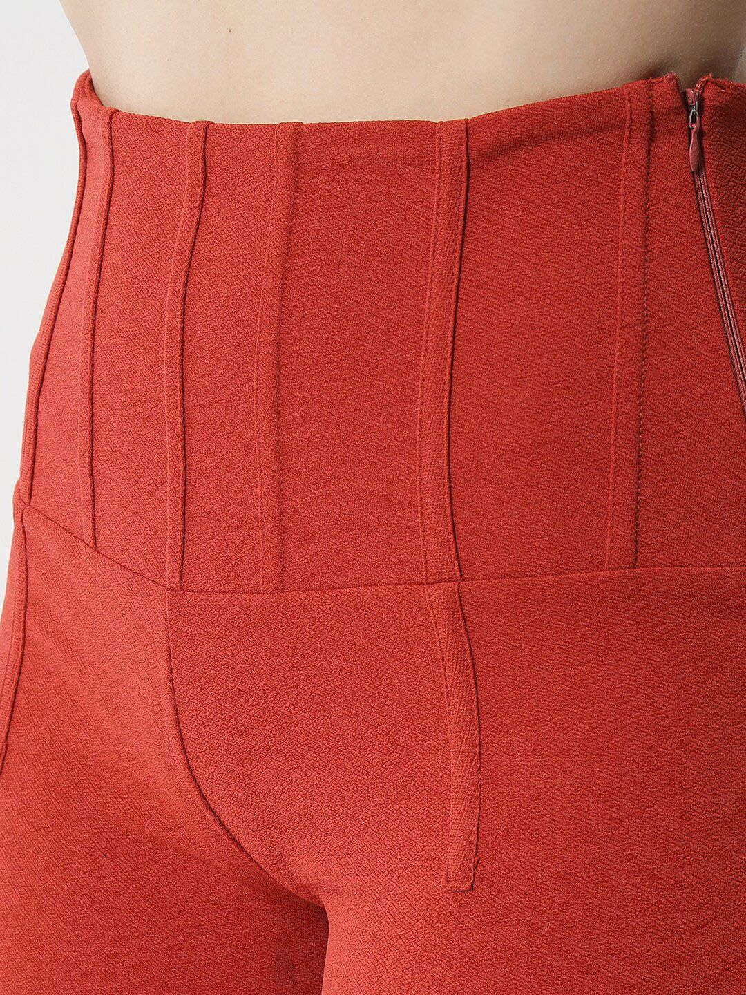 Kotty Women Orange Relaxed Straight Fit High-Rise Easy Wash Trousers