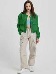 Kotty Stand Collar Fleece Bomber Jacket