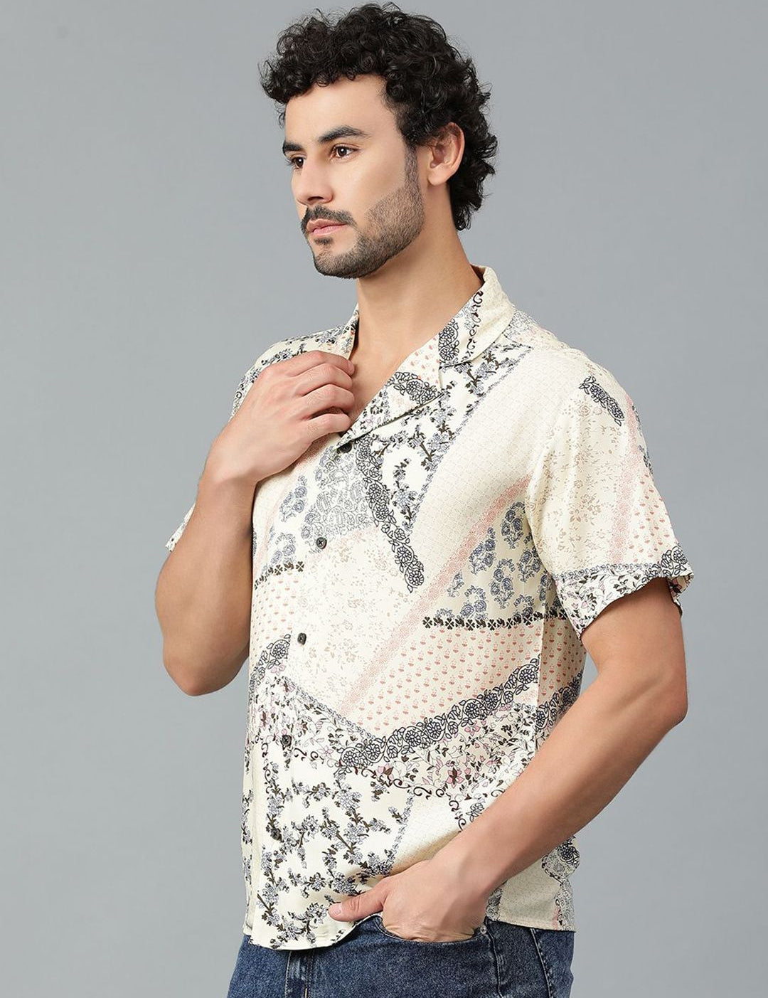Kotty Men Cuban Collar Ethnic Motifs Printed Casual Shirt