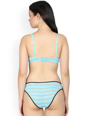 Kotty Women Grey & Turquoise-Blue Striped Lingerie Set KTTIW89