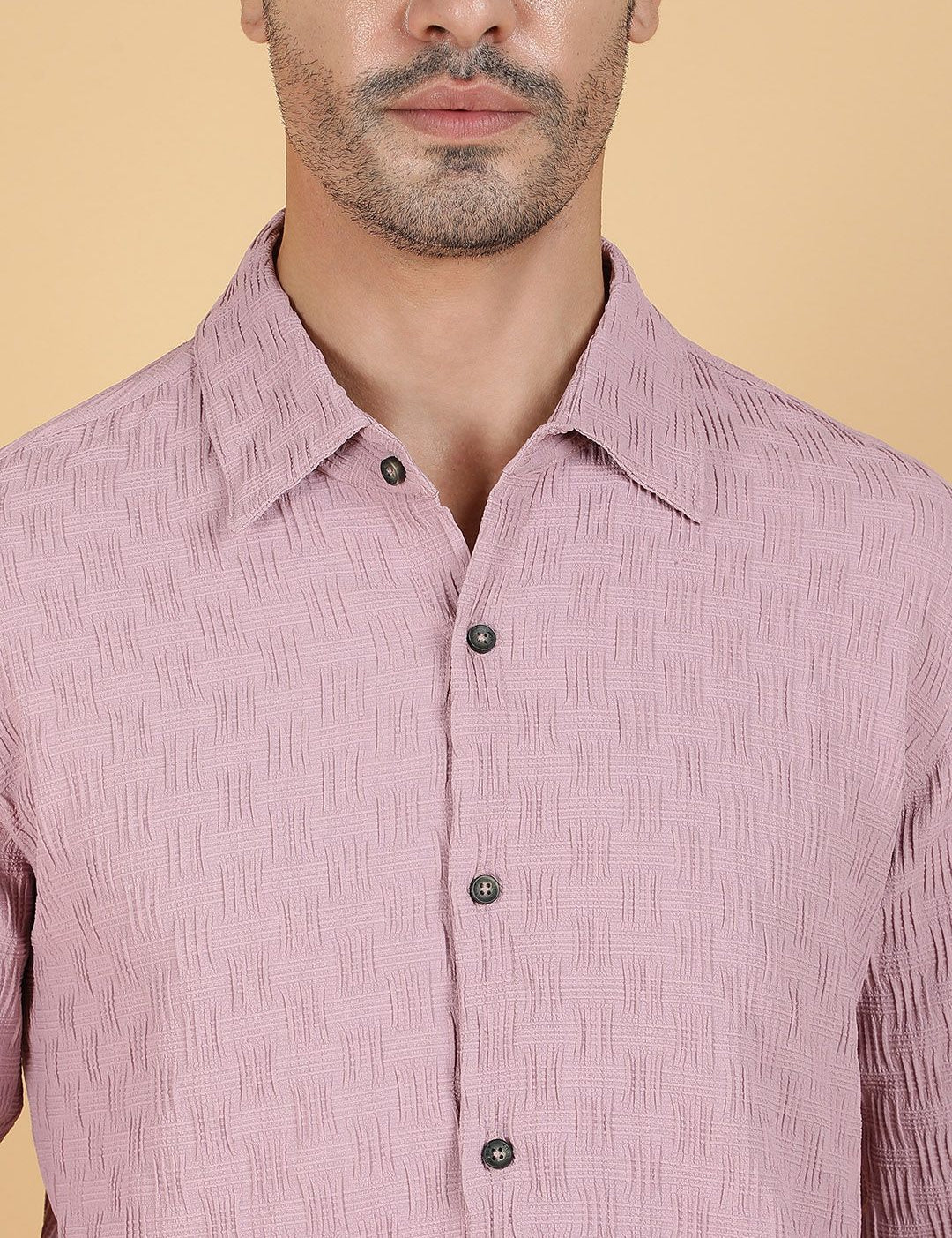 Kotty Men Relaxed Spread Collar Textured Casual Shirt