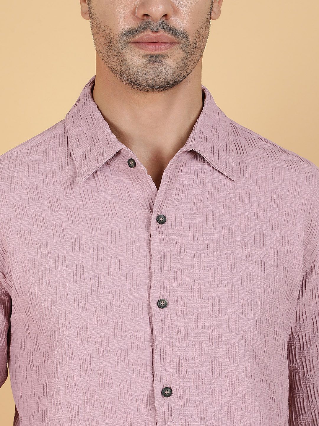 Kotty Men Relaxed Spread Collar Textured Casual Shirt