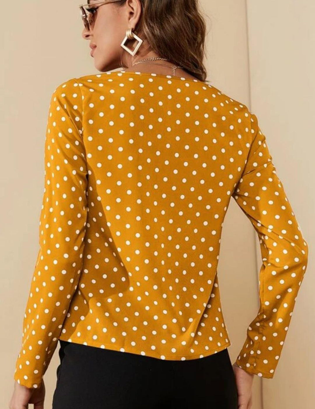 Kotty Yellow Polka Dot Printed Shirt Style Top