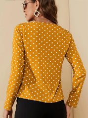 Kotty Yellow Polka Dot Printed Shirt Style Top