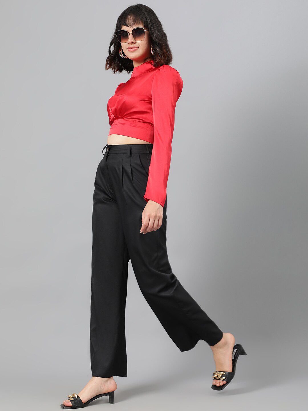 Kotty Red Satin Crop Regular Top