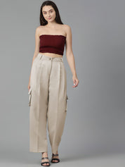 KOTTY BIZwear Women Straight Fit High-Rise Pleated Cargos