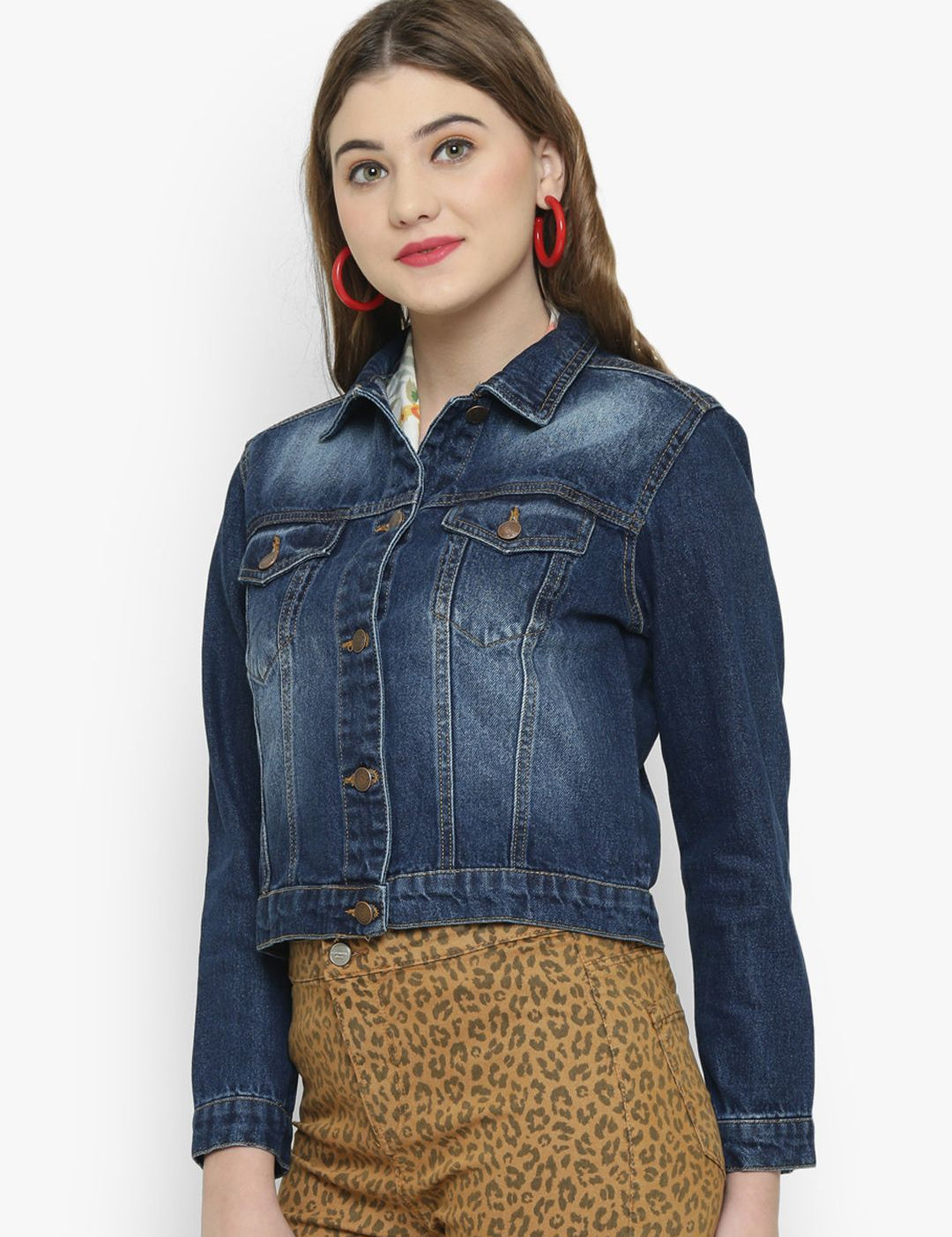 Kotty Women Blue Solid Denim Jacket