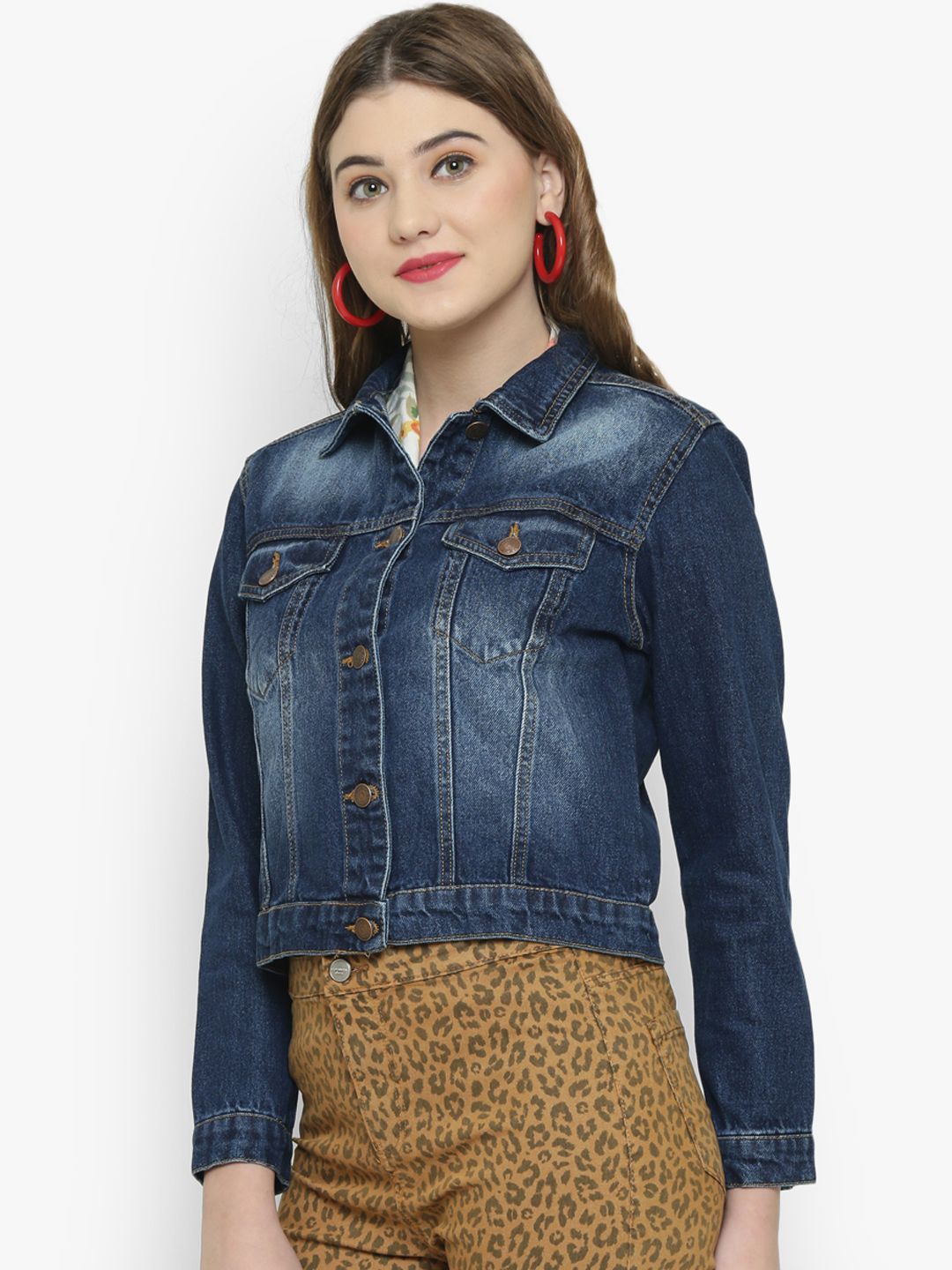 Kotty Women Blue Solid Denim Jacket