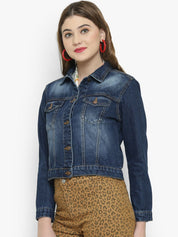 Kotty Women Blue Solid Denim Jacket