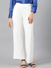 Kotty Women White Relaxed Straight Leg Fit High-Rise Easy Wash Pleated Parallel Trousers