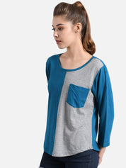 Kotty Women Blue Colourblocked Round Neck T-shirt