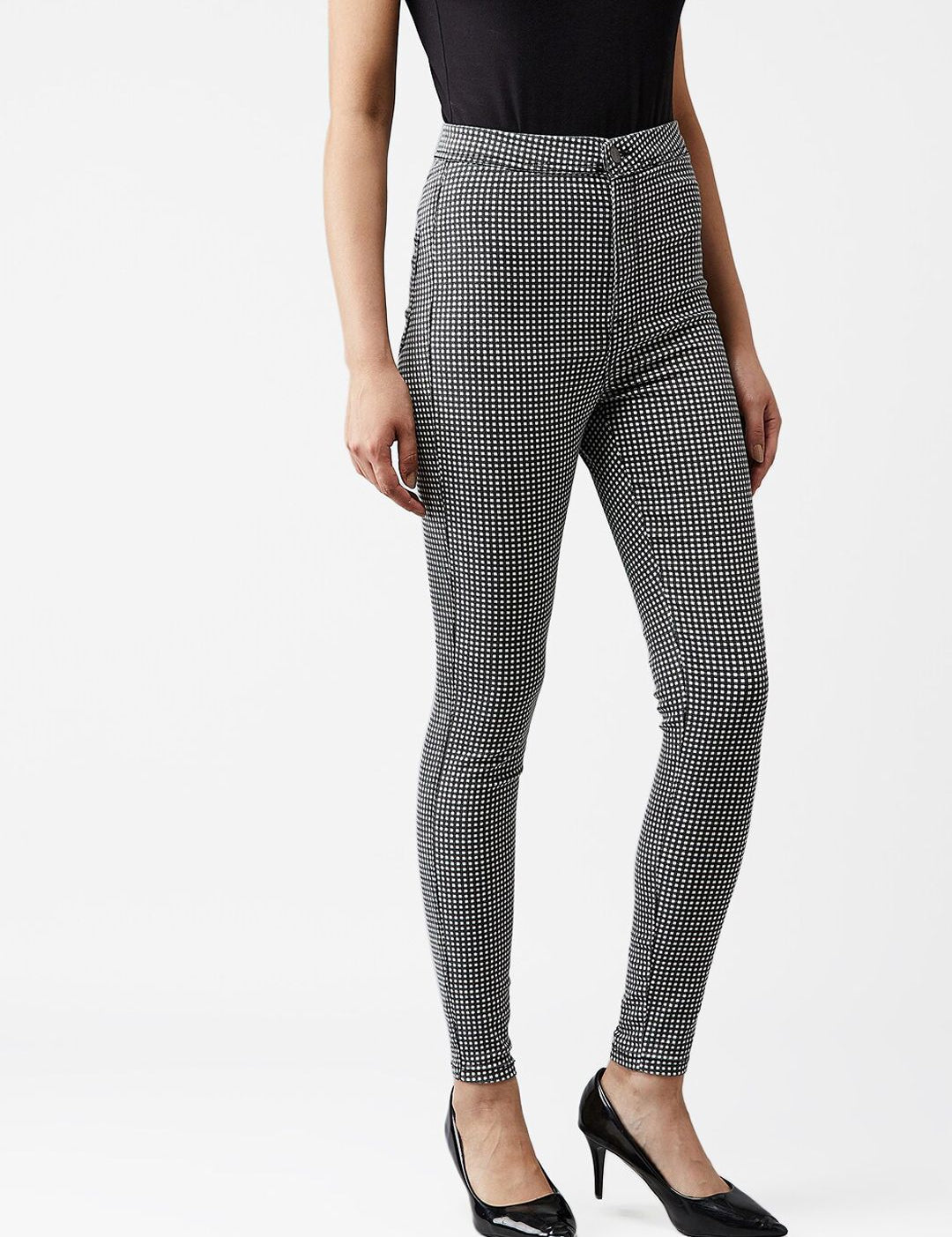 Kotty Women Black & White Skinny Fit High-Rise Clean Look Jeans