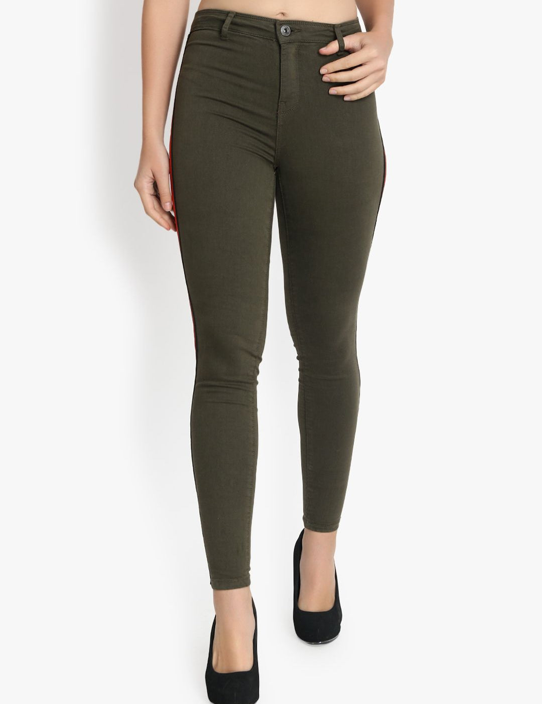 Kotty Women Olive Green Skinny Fit High-Rise Clean Look Jeans