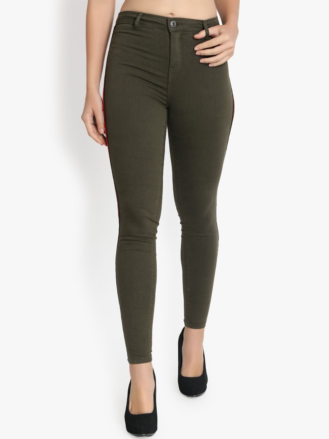 Kotty Women Olive Green Skinny Fit High-Rise Clean Look Jeans