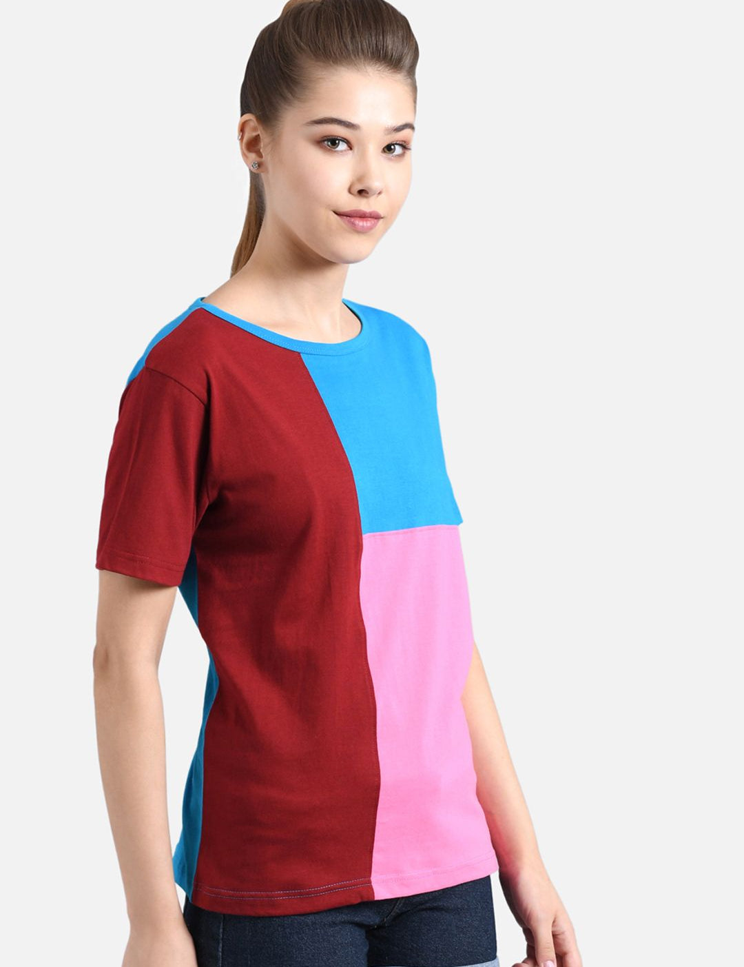 Kotty Women Multicoloured Colourblocked Round Neck T-shirt