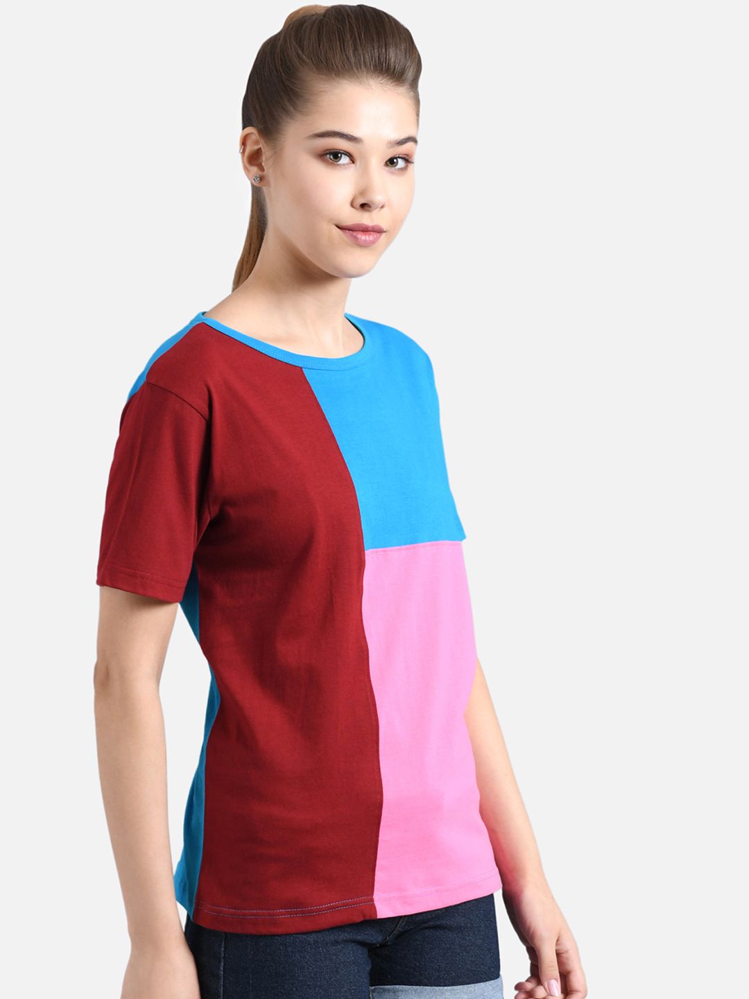Kotty Women Multicoloured Colourblocked Round Neck T-shirt