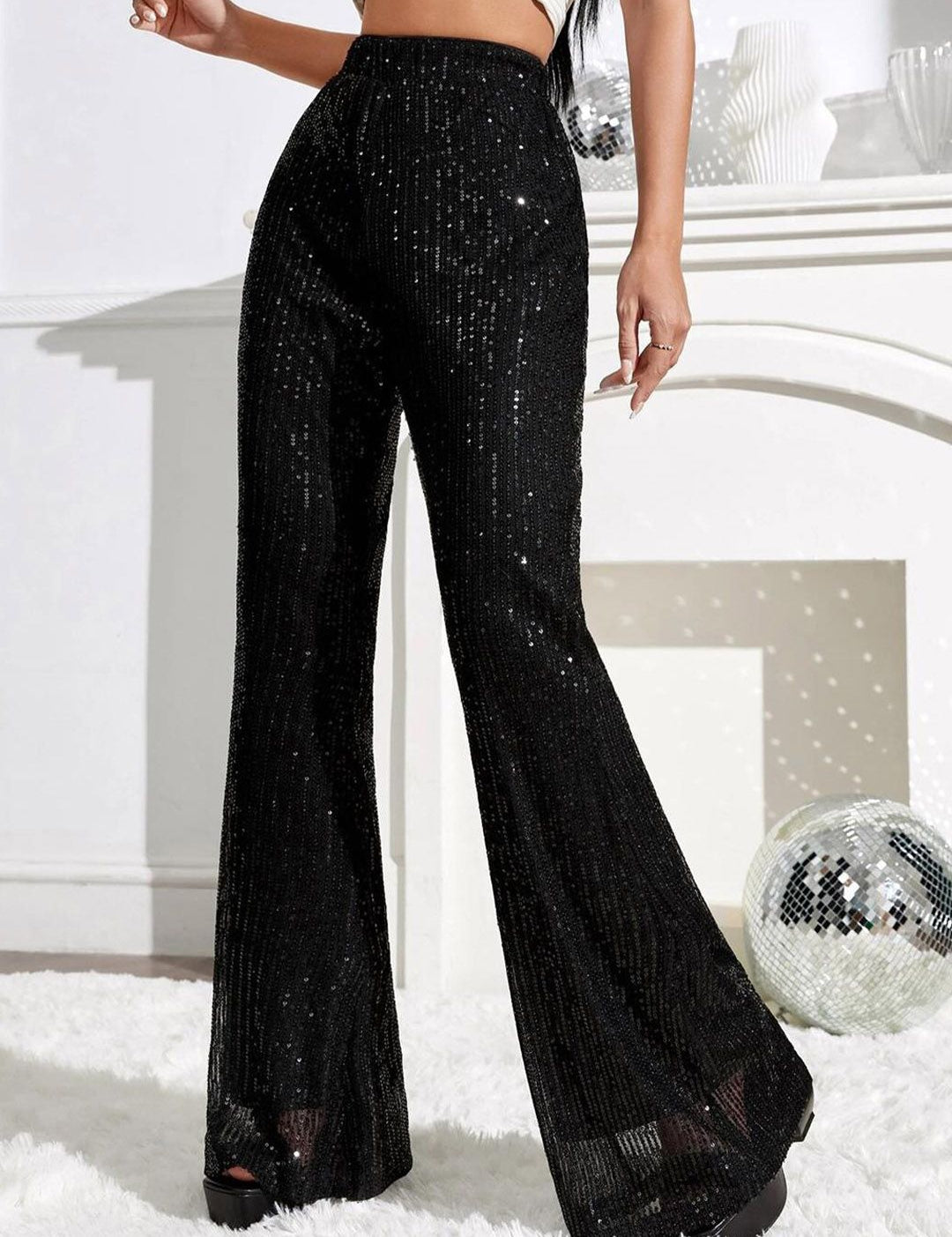 Kotty Women Relaxed Flared High-Rise Easy Wash Embellished Bootcut Trousers