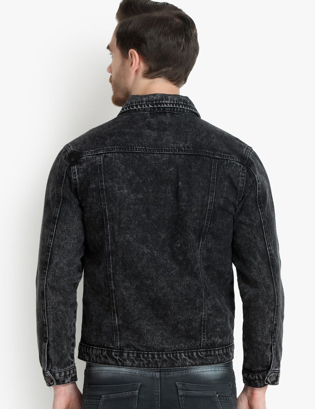 Kotty Men Black Solid Denim Jacket