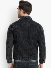 Kotty Men Black Solid Denim Jacket