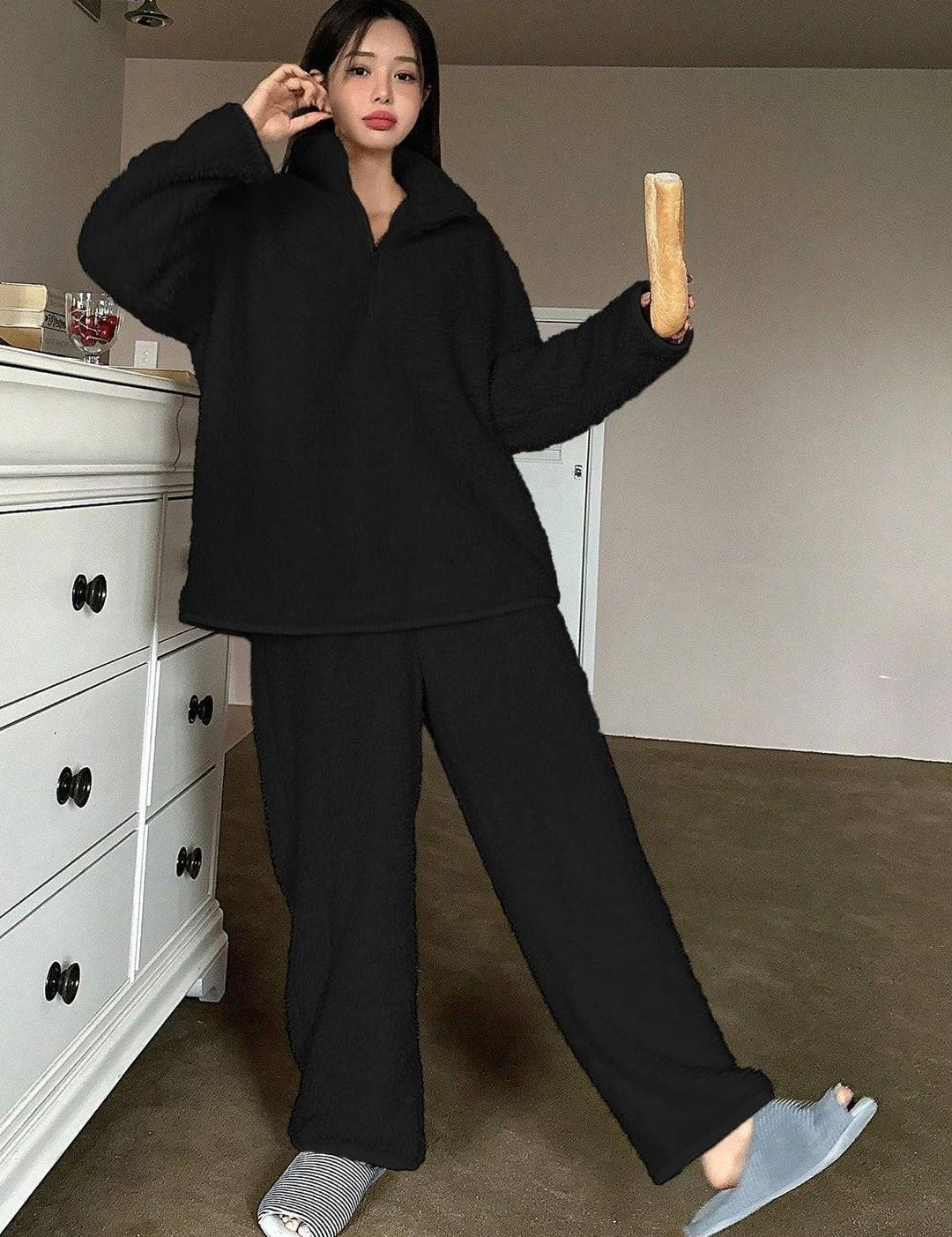 Kotty Women Lapel Collar Long Sleeves T-shirt With Pyjamas Night suits