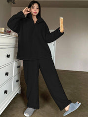 Kotty Women Lapel Collar Long Sleeves T-shirt With Pyjamas Night suits