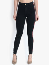 Kotty Women Black Skinny Fit High-Rise Slash Knee Stretchable Jeans
