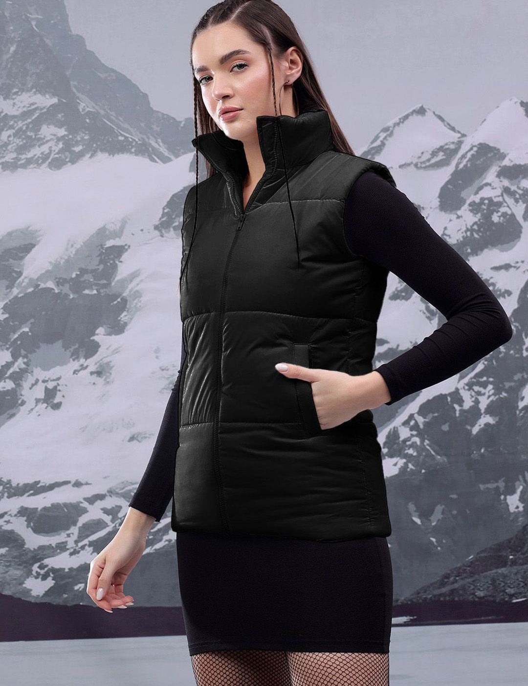 Kotty Women Mock Collar Solid Casual Padded Insulator Jacket