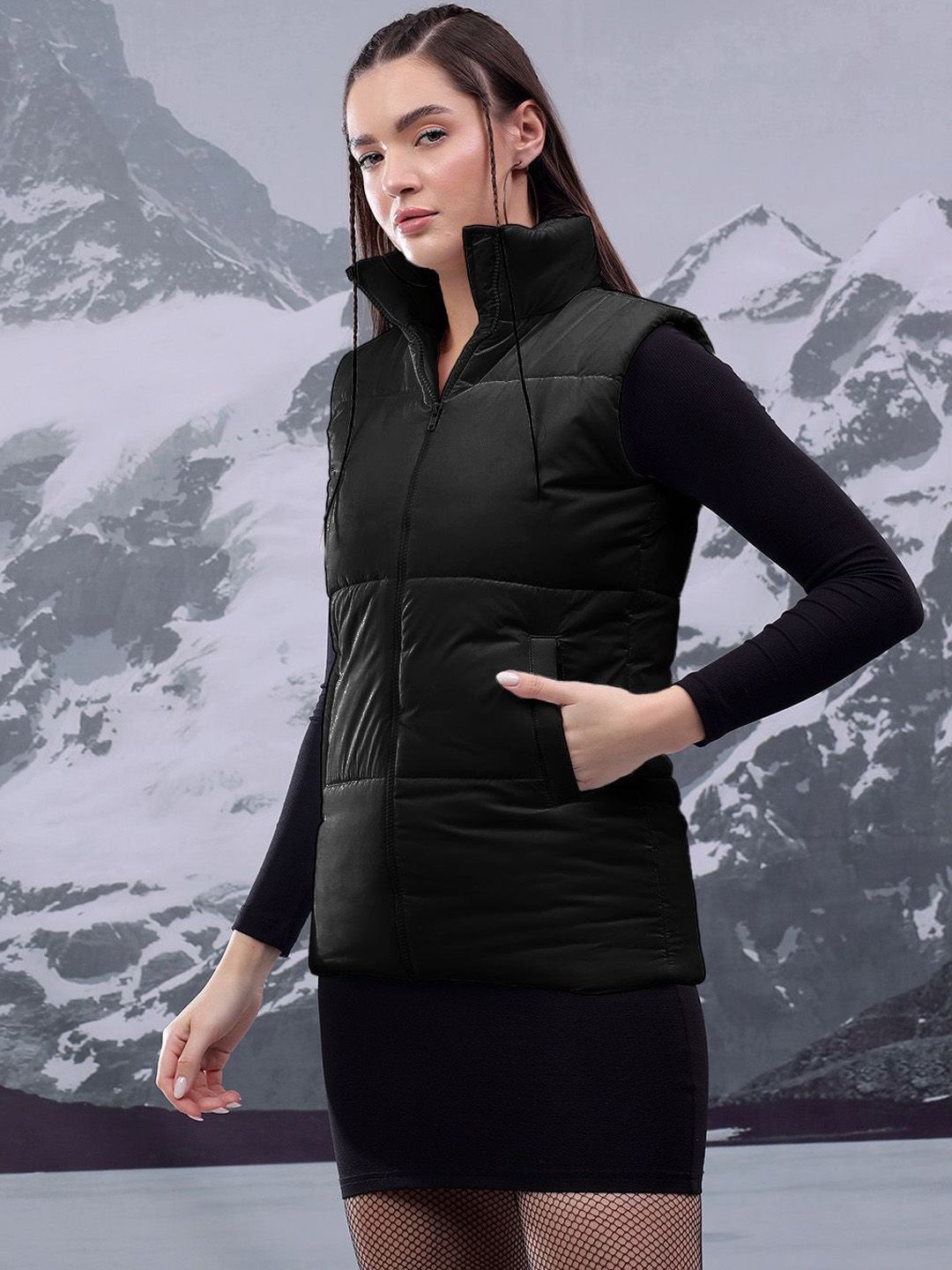 Kotty Women Mock Collar Solid Casual Padded Insulator Jacket