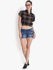 Kotty Women Blue Solid Regular Fit Denim Shorts