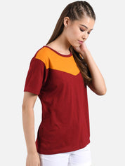 Kotty Women Yellow Colourblocked Round Neck T-shirt