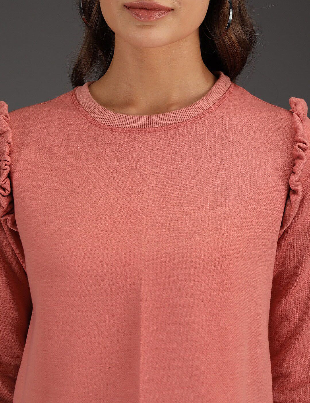 Kotty Women Pink Solid Crop Sweatshirt