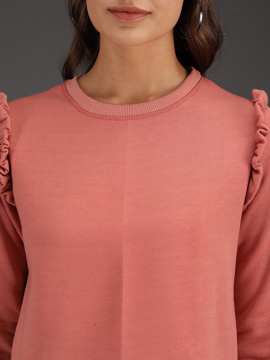 Kotty Women Pink Solid Crop Sweatshirt