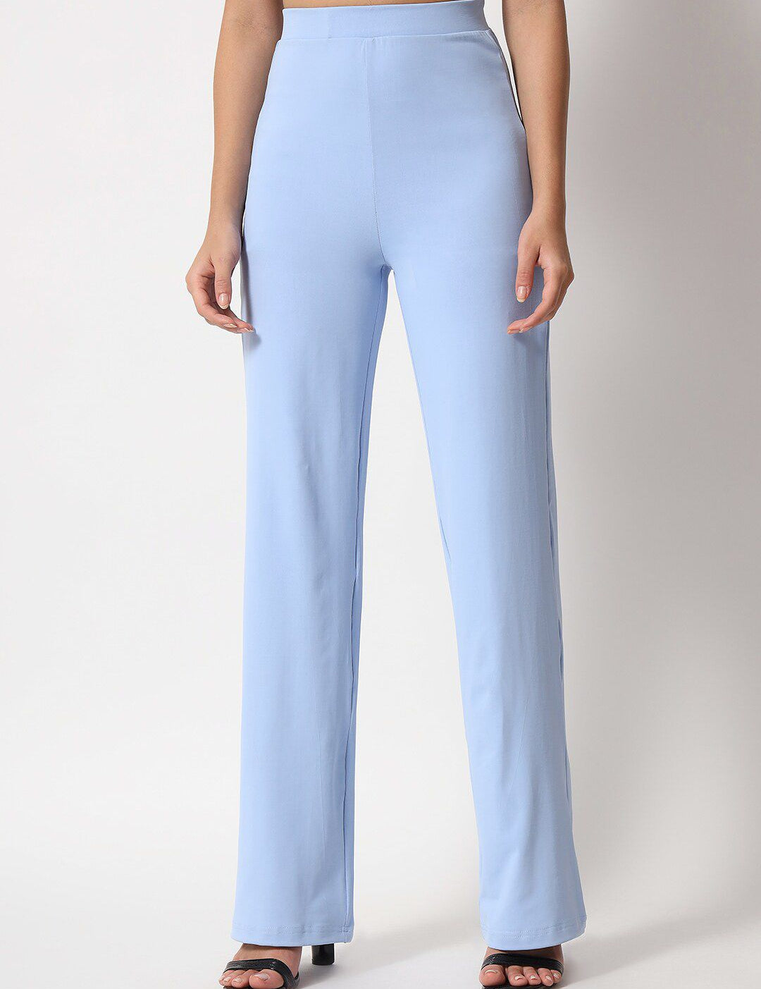 Kotty Women Blue Relaxed Straight Leg Straight Fit High Rise Easy Wash Trouser