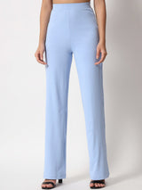 Kotty Women Blue Relaxed Straight Leg Straight Fit High Rise Easy Wash Trouser