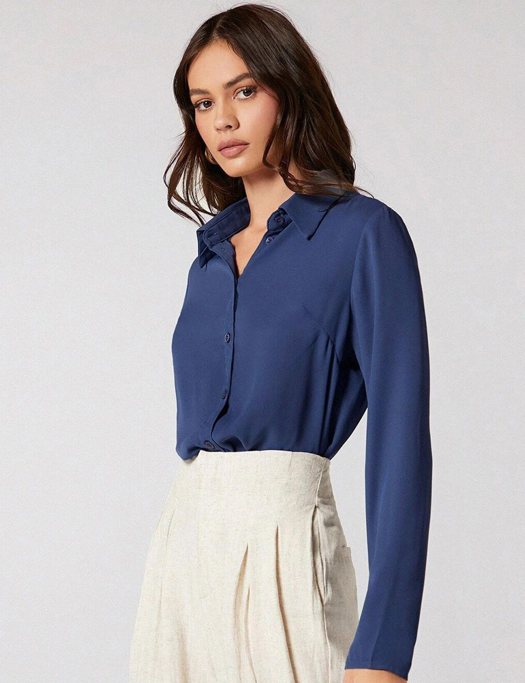 Kotty Blue Spread Collar Shirt Style Top