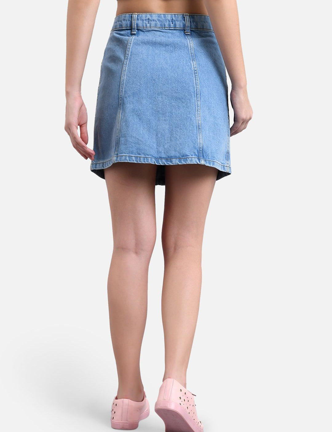 Kotty Women Blue Solid Denim Mini A-Line Skirt