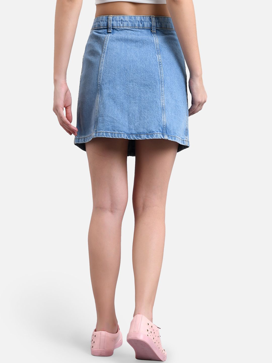 Kotty Women Blue Solid Denim Mini A-Line Skirt