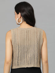 Kotty Floral Self Design Crochet V-Neck Crop Top