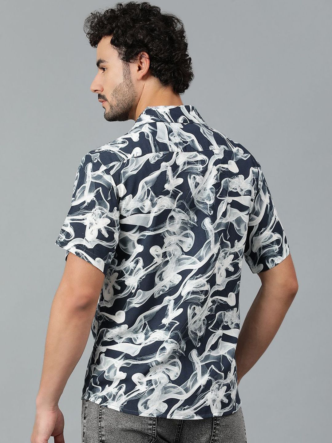 Kotty Men Cuban Collar Abstract Printed Casual Shirt