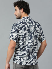 Kotty Men Cuban Collar Abstract Printed Casual Shirt