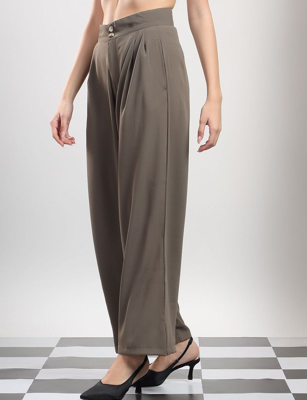 Kotty Women Original Wide Leg High-Rise Pleated Korean Pants Trousers