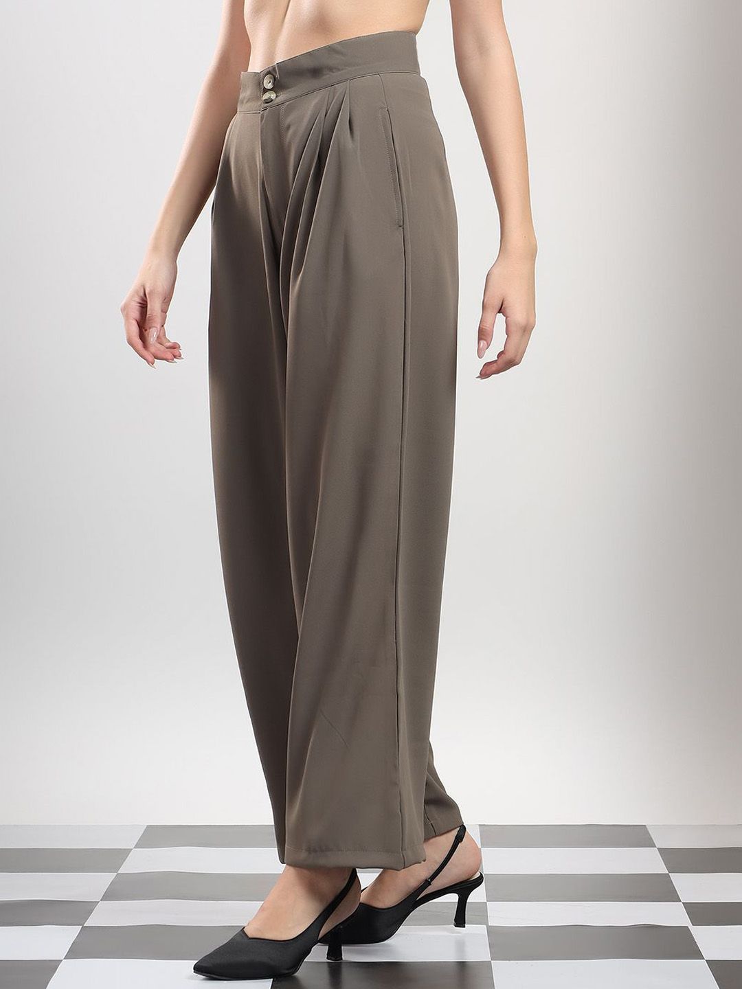 Kotty Women Original Wide Leg High-Rise Pleated Korean Pants Trousers