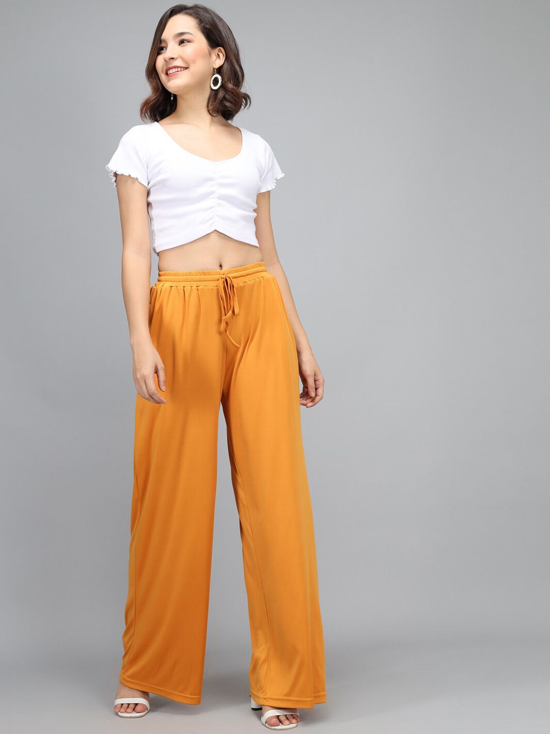 Kotty Women Yellow Loose Fit High-Rise Parallel Trousers